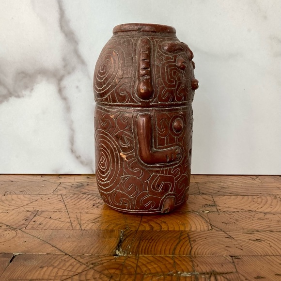 Vintage Mayan Style Figural Ceramic Vase - Picture 5 of 7